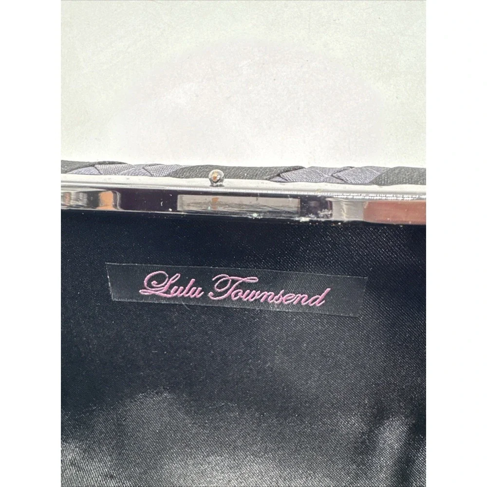 Lulu Townsend Black‎ Gray Evening Purse Chain Strap Fabric Rectangle
